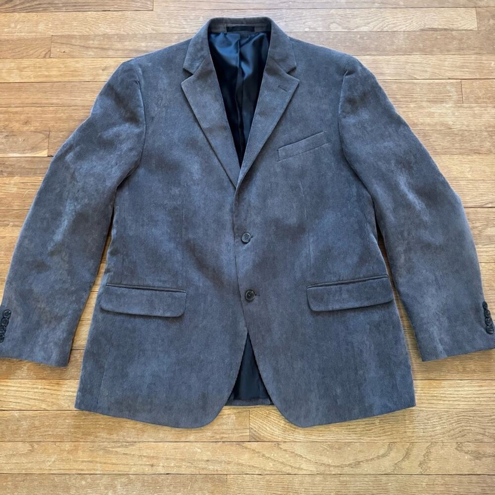 Geoffrey Beene gray corduroy two button blazer jacket size 44R
 b34